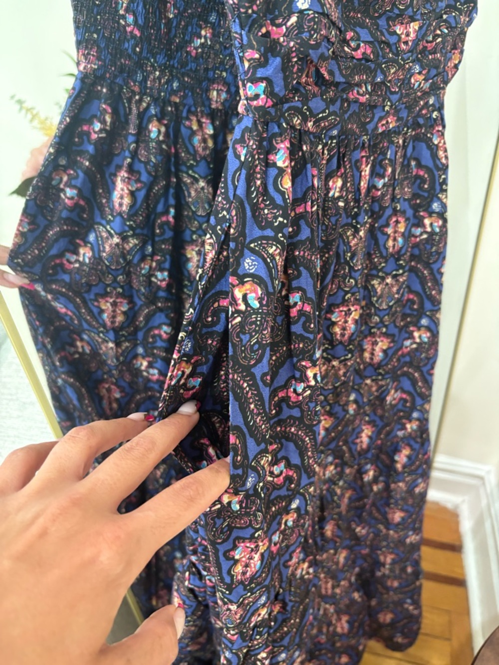 NWT Caroline Constas Floral Paisley Navy Midi Dress with Ruffled Sleeves - Picture 8 of 8